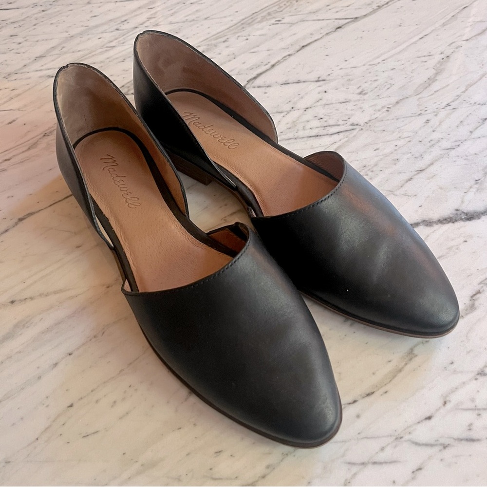Madewell Lizbeth flats in black leather, NWOT